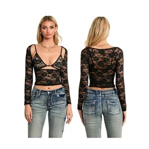 Elegant Black Lace Women Top